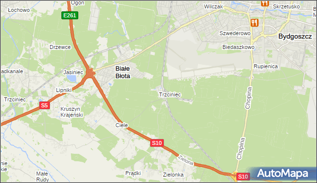 mapa Trzciniec gmina Białe Błota, Trzciniec gmina Białe Błota na mapie Targeo