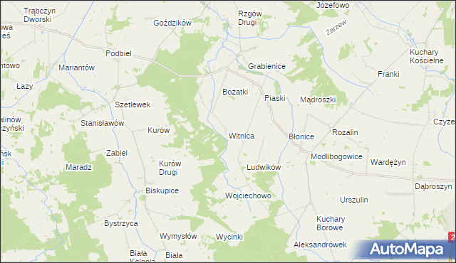 mapa Witnica gmina Rzgów, Witnica gmina Rzgów na mapie Targeo