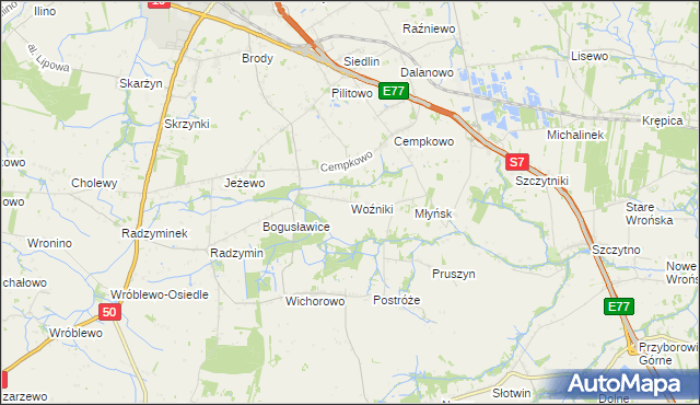 mapa Woźniki gmina Płońsk, Woźniki gmina Płońsk na mapie Targeo