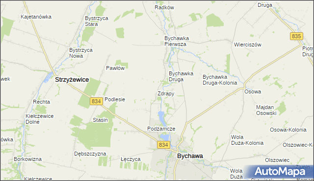mapa Zdrapy gmina Bychawa, Zdrapy gmina Bychawa na mapie Targeo