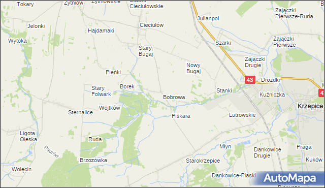 mapa Bobrowa gmina Rudniki, Bobrowa gmina Rudniki na mapie Targeo