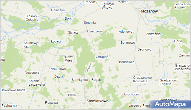 mapa Chrapoń gmina Siemiątkowo, Chrapoń gmina Siemiątkowo na mapie Targeo