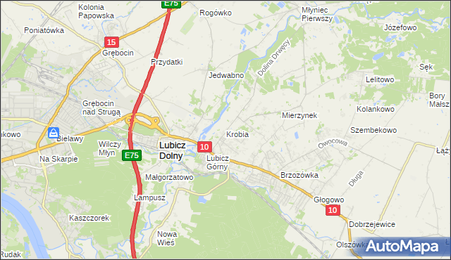 mapa Krobia gmina Lubicz, Krobia gmina Lubicz na mapie Targeo
