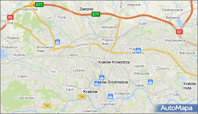 mapa Krowodrza, Krowodrza na mapie Targeo