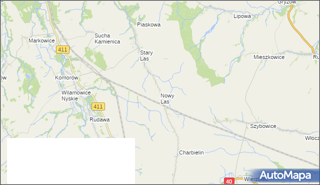 mapa Nowy Las gmina Głuchołazy, Nowy Las gmina Głuchołazy na mapie Targeo