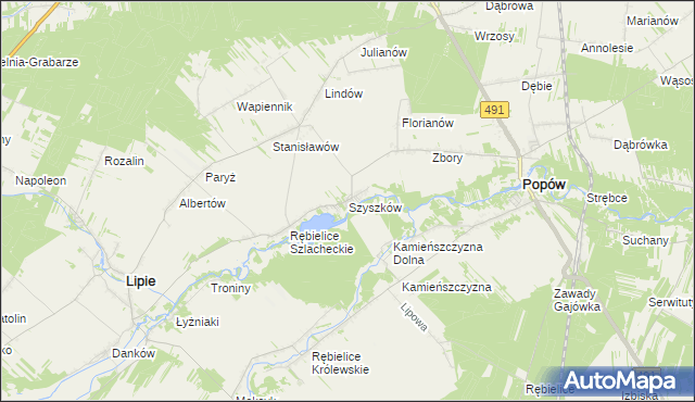 mapa Szyszków gmina Lipie, Szyszków gmina Lipie na mapie Targeo