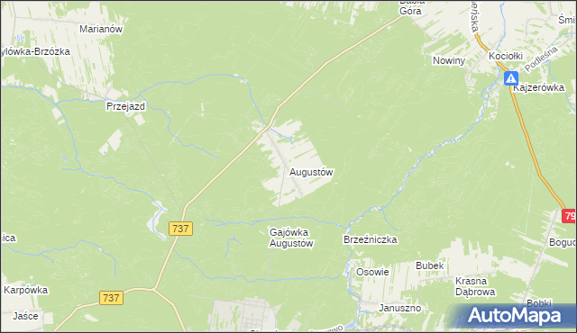 mapa Augustów gmina Pionki, Augustów gmina Pionki na mapie Targeo