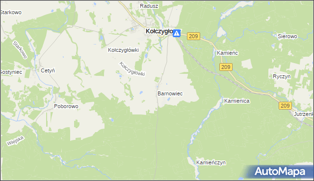 mapa Barnowiec gmina Kołczygłowy, Barnowiec gmina Kołczygłowy na mapie Targeo