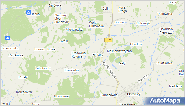 mapa Bielany gmina Łomazy, Bielany gmina Łomazy na mapie Targeo