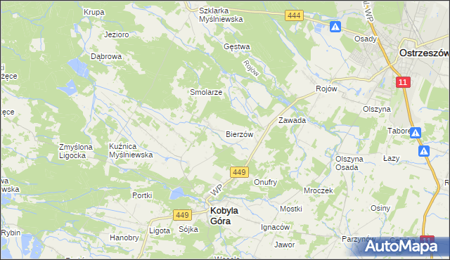 mapa Bierzów gmina Kobyla Góra, Bierzów gmina Kobyla Góra na mapie Targeo