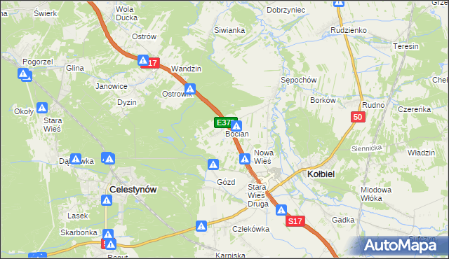 mapa Bocian, Bocian na mapie Targeo