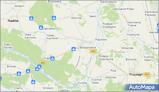 mapa Bodzanowice, Bodzanowice na mapie Targeo