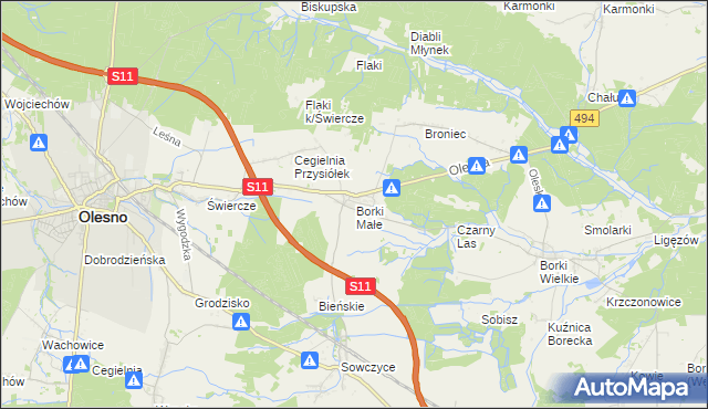 mapa Borki Małe gmina Olesno, Borki Małe gmina Olesno na mapie Targeo