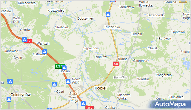 mapa Borków gmina Kołbiel, Borków gmina Kołbiel na mapie Targeo