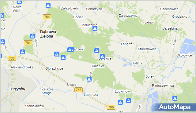 mapa Borowce gmina Dąbrowa Zielona, Borowce gmina Dąbrowa Zielona na mapie Targeo