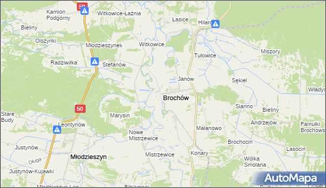 mapa Brochów powiat sochaczewski, Brochów powiat sochaczewski na mapie Targeo