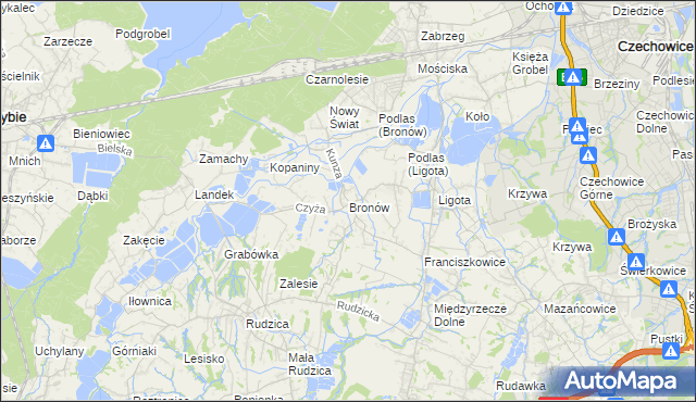 mapa Bronów gmina Czechowice-Dziedzice, Bronów gmina Czechowice-Dziedzice na mapie Targeo