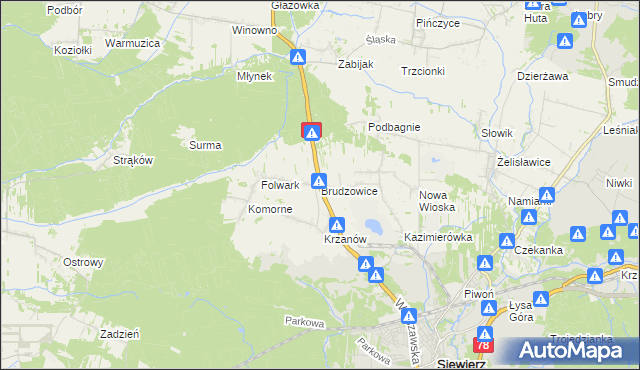 mapa Brudzowice, Brudzowice na mapie Targeo