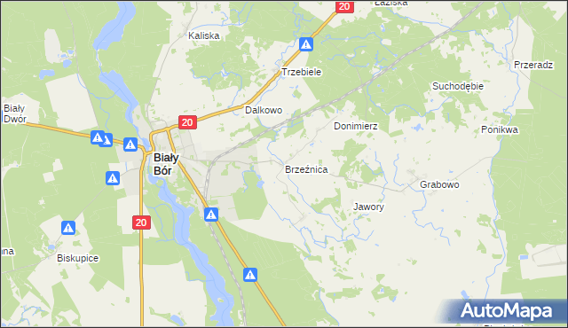 mapa Brzeźnica gmina Biały Bór, Brzeźnica gmina Biały Bór na mapie Targeo