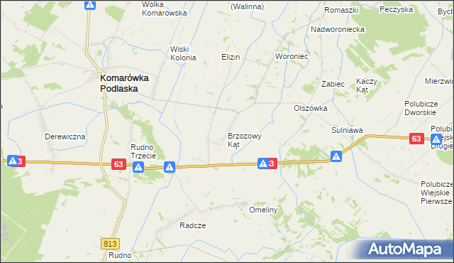 mapa Brzozowy Kąt gmina Komarówka Podlaska, Brzozowy Kąt gmina Komarówka Podlaska na mapie Targeo