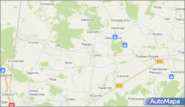 mapa Celiny gmina Trzebieszów, Celiny gmina Trzebieszów na mapie Targeo