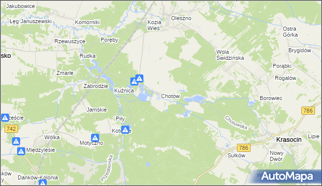 mapa Chotów gmina Krasocin, Chotów gmina Krasocin na mapie Targeo