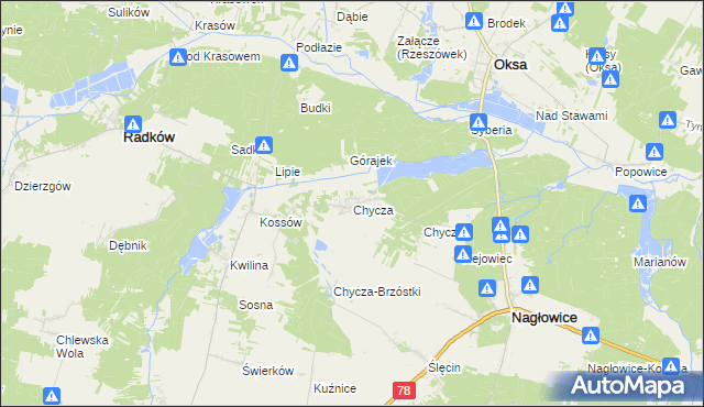 mapa Chycza, Chycza na mapie Targeo