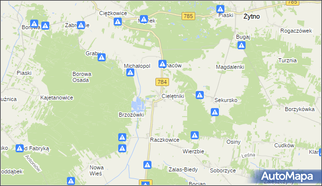 mapa Cielętniki gmina Dąbrowa Zielona, Cielętniki gmina Dąbrowa Zielona na mapie Targeo