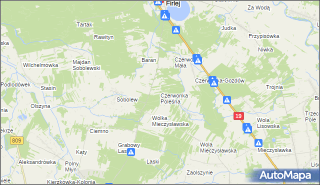 mapa Czerwonka Poleśna, Czerwonka Poleśna na mapie Targeo