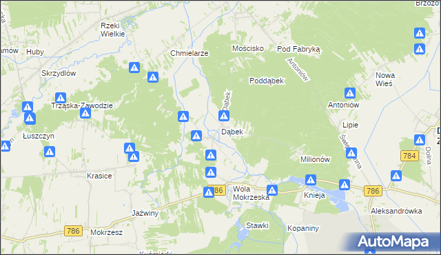 mapa Dąbek gmina Dąbrowa Zielona, Dąbek gmina Dąbrowa Zielona na mapie Targeo