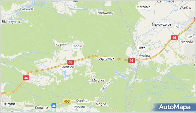 mapa Dąbrowica gmina Dobrodzień, Dąbrowica gmina Dobrodzień na mapie Targeo