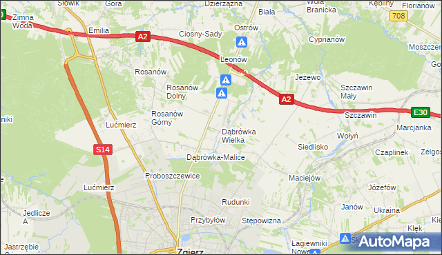 mapa Dąbrówka Wielka gmina Zgierz, Dąbrówka Wielka gmina Zgierz na mapie Targeo