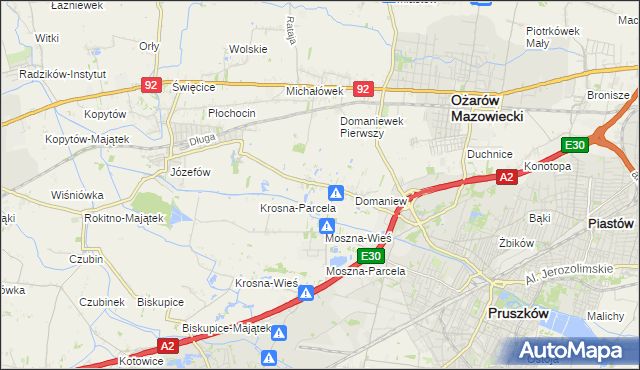 mapa Domaniewek gmina Brwinów, Domaniewek gmina Brwinów na mapie Targeo