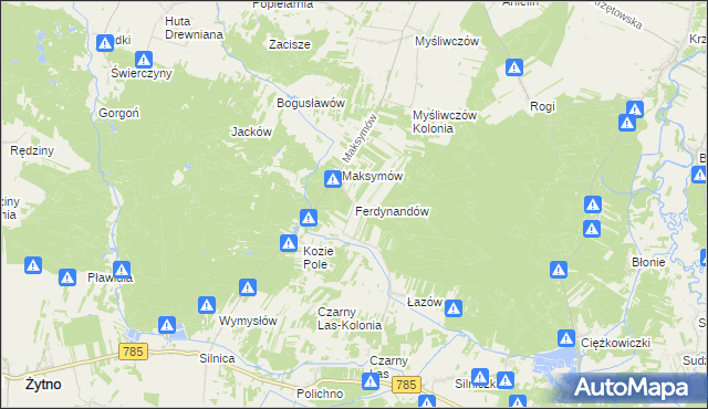 mapa Ferdynandów gmina Żytno, Ferdynandów gmina Żytno na mapie Targeo
