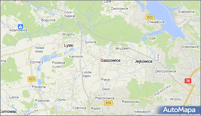 mapa Gaszowice powiat rybnicki, Gaszowice powiat rybnicki na mapie Targeo