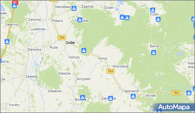 mapa Górka gmina Gidle, Górka gmina Gidle na mapie Targeo