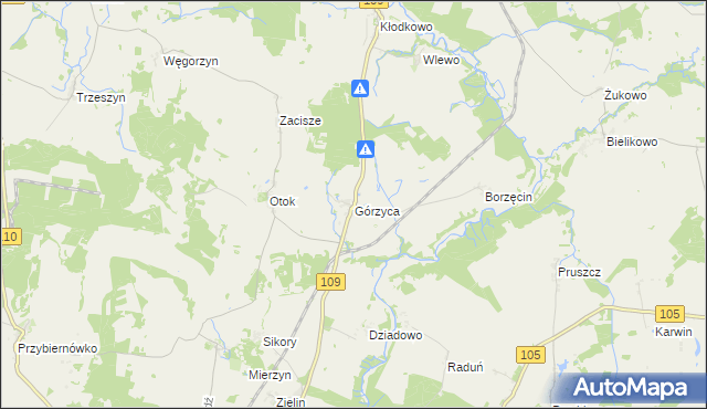 mapa Górzyca gmina Gryfice, Górzyca gmina Gryfice na mapie Targeo