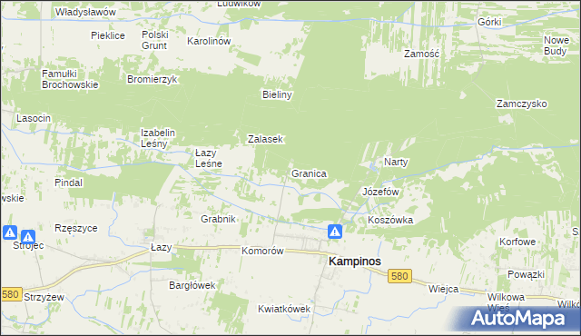 mapa Granica gmina Kampinos, Granica gmina Kampinos na mapie Targeo