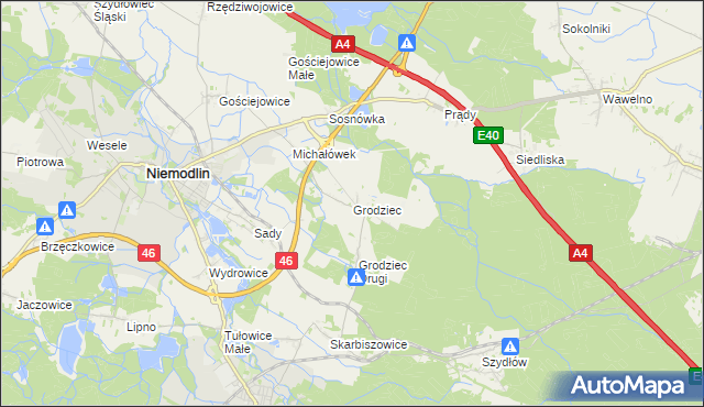 mapa Grodziec gmina Niemodlin, Grodziec gmina Niemodlin na mapie Targeo