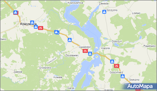 mapa Gwieździn, Gwieździn na mapie Targeo