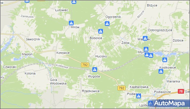 mapa Hucisko gmina Włodowice, Hucisko gmina Włodowice na mapie Targeo