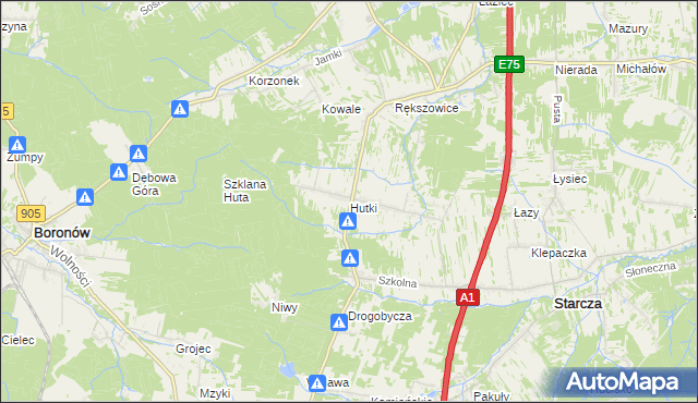 mapa Hutki gmina Konopiska, Hutki gmina Konopiska na mapie Targeo