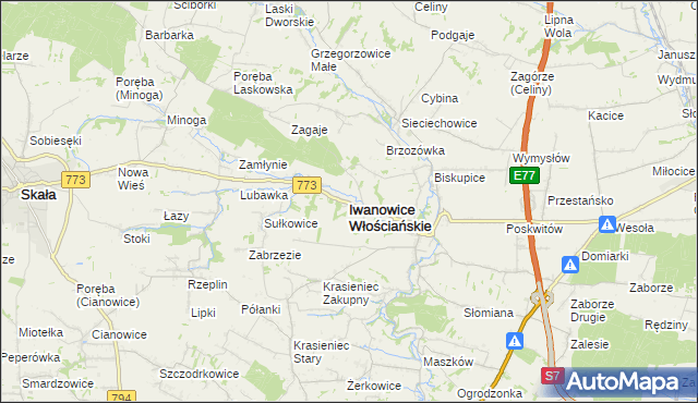 mapa Iwanowice Włościańskie, Iwanowice Włościańskie na mapie Targeo