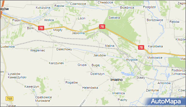 mapa Jakubów gmina Imielno, Jakubów gmina Imielno na mapie Targeo