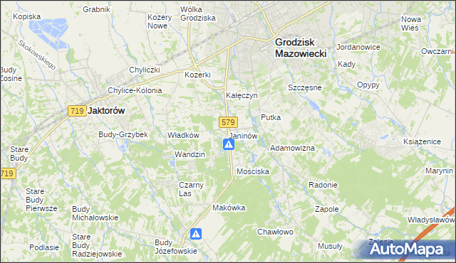 mapa Janinów gmina Grodzisk Mazowiecki, Janinów gmina Grodzisk Mazowiecki na mapie Targeo