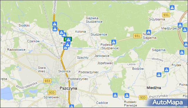 mapa Jankowice gmina Pszczyna, Jankowice gmina Pszczyna na mapie Targeo