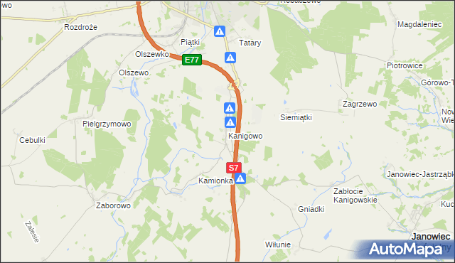 mapa Kanigowo gmina Nidzica, Kanigowo gmina Nidzica na mapie Targeo