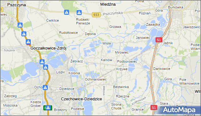 mapa Kaniów gmina Bestwina, Kaniów gmina Bestwina na mapie Targeo