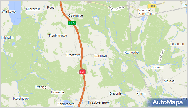 mapa Kartlewo gmina Przybiernów, Kartlewo gmina Przybiernów na mapie Targeo