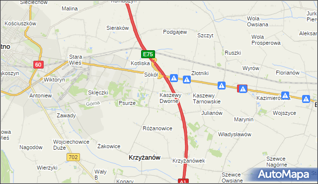 mapa Kaszewy Dworne, Kaszewy Dworne na mapie Targeo